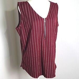 LulaRoe Sleeveless Maroon Stripe Top, Zipper V-neckline, Size Medium